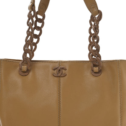 Chanel Calfskin Wood Chain Tote Light Brown 8 of 10