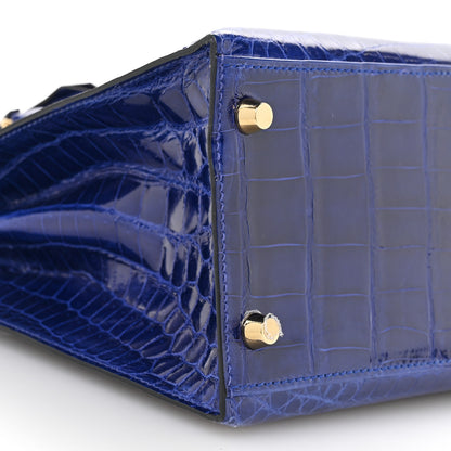 Hermes Shiny Niloticus Crocodile Kelly Sellier 28 Bleu Electrique 8 of 10