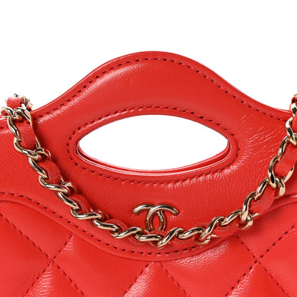 Chanel Shiny Lambskin Quilted Micro 31 Clutch With Chain Red 8 of 10