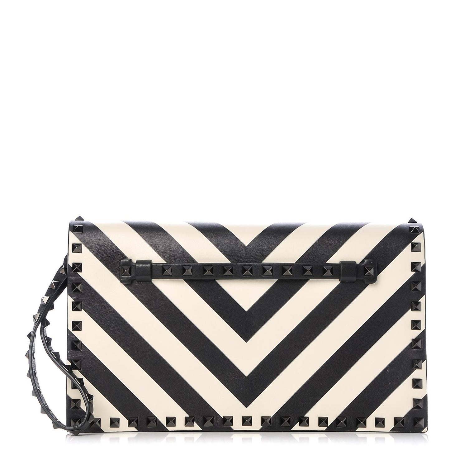 Nappa Chevron Striped Rockstud Wristlet Clutch Light Ivory Black