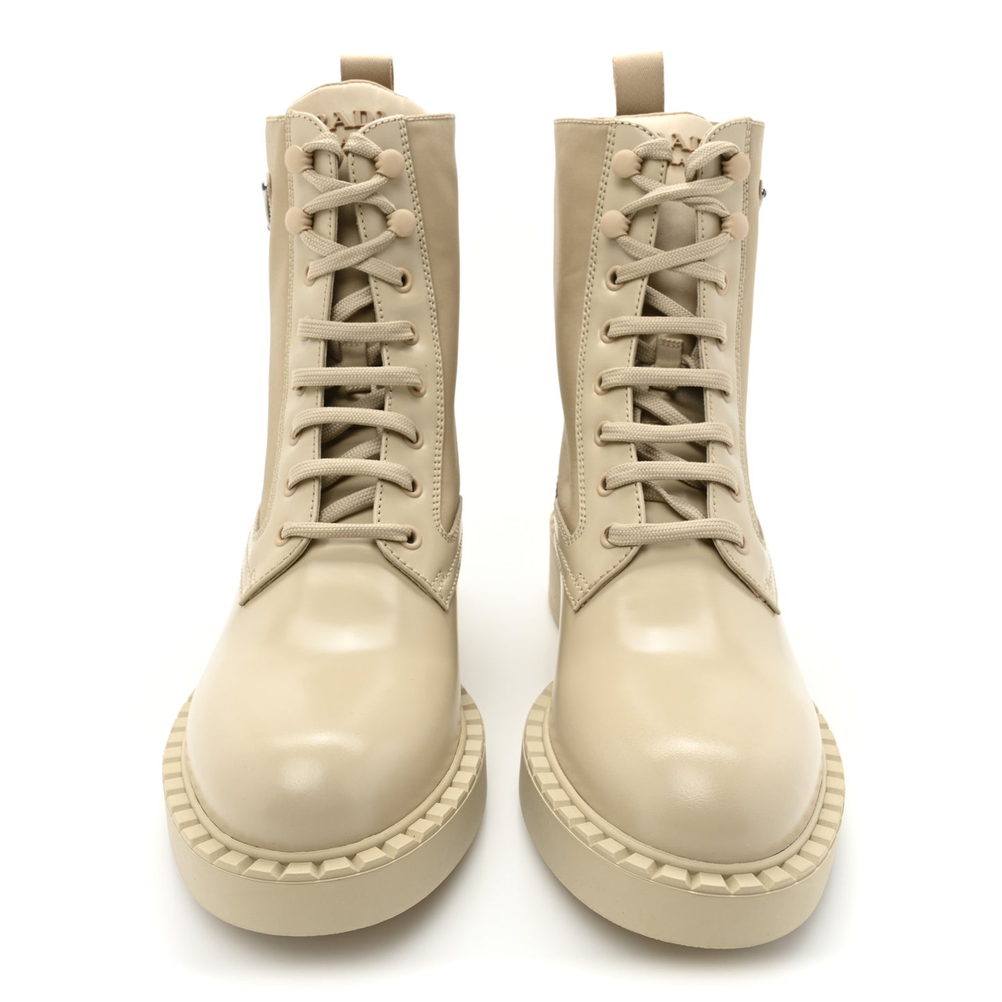 Spazzolato Re-Nylon Metal Triangle Logo Womens 50mm Combat Boots 39.5 Deserto