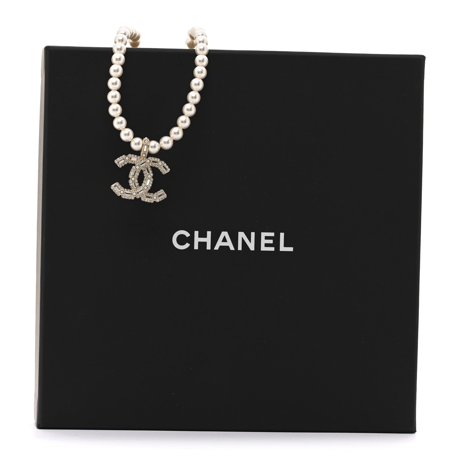 Chanel Pearl Crystal Baguette CC Short Necklace Gold 6 of 6