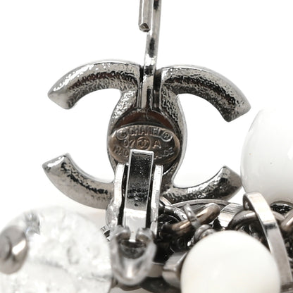 Chanel Enamel Beaded CC Drop Earrings White Silver 4 of 4