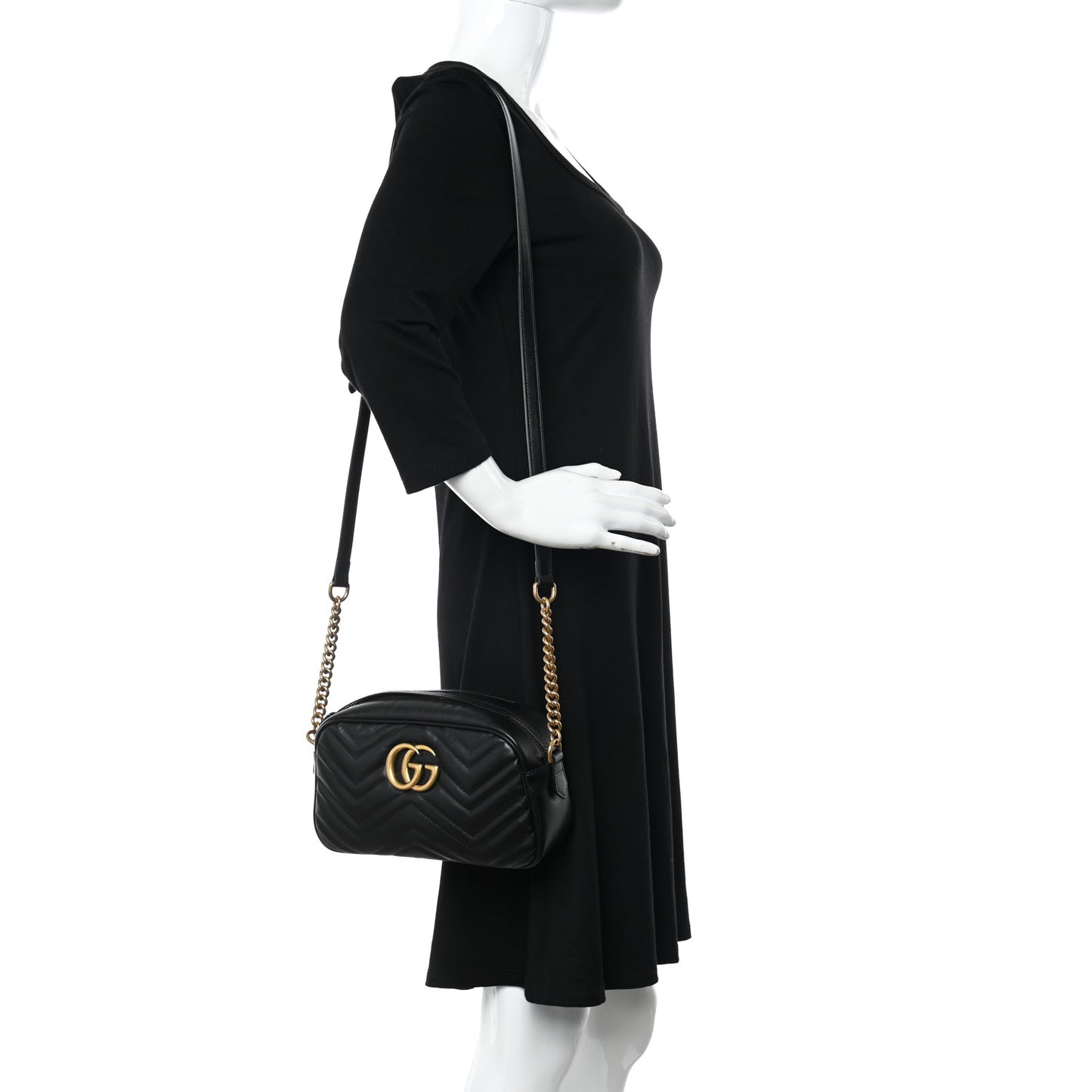 Calfskin Matelasse Small GG Marmont Chain Shoulder Bag Black