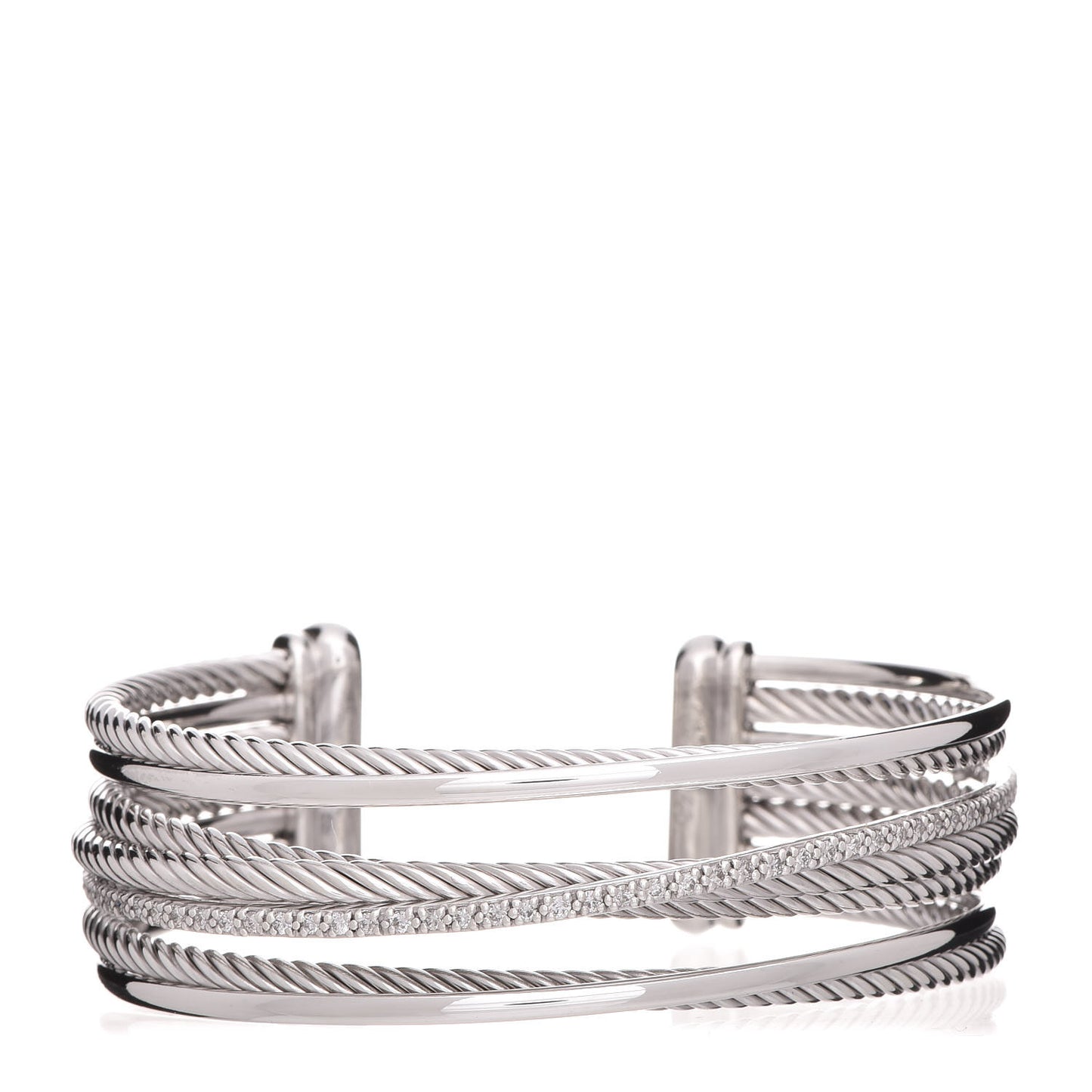Sterling Silver Diamond Crossover Four Row Cuff Bracelet