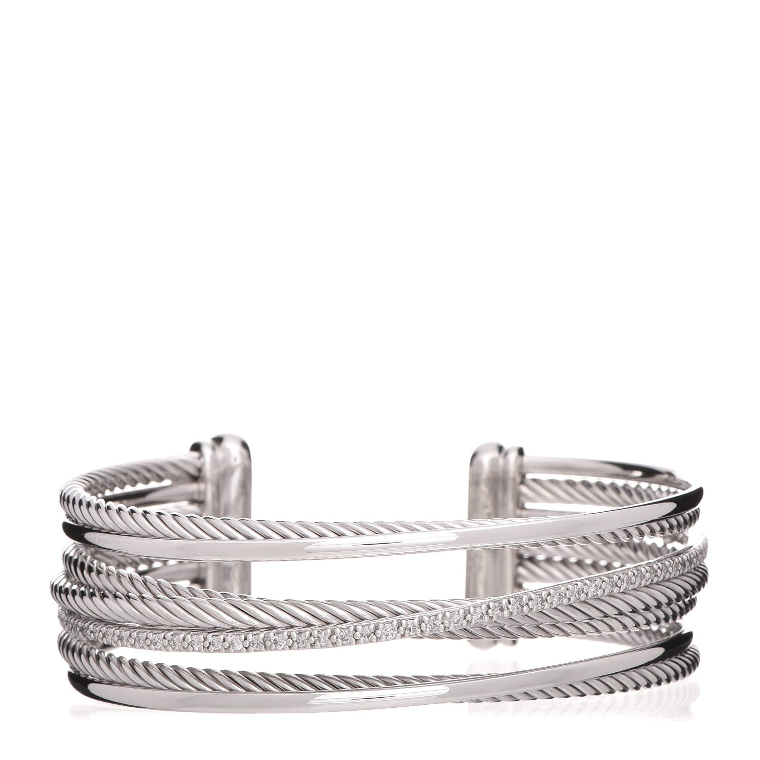 David Yurman Sterling Silver Diamond Crossover Four Row Cuff Bracelet 1 of 4