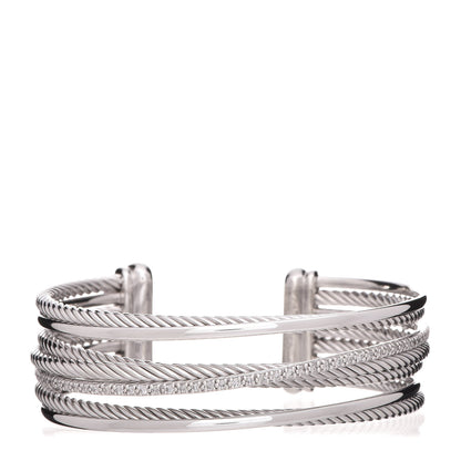 David Yurman Sterling Silver Diamond Crossover Four Row Cuff Bracelet 1 of 4