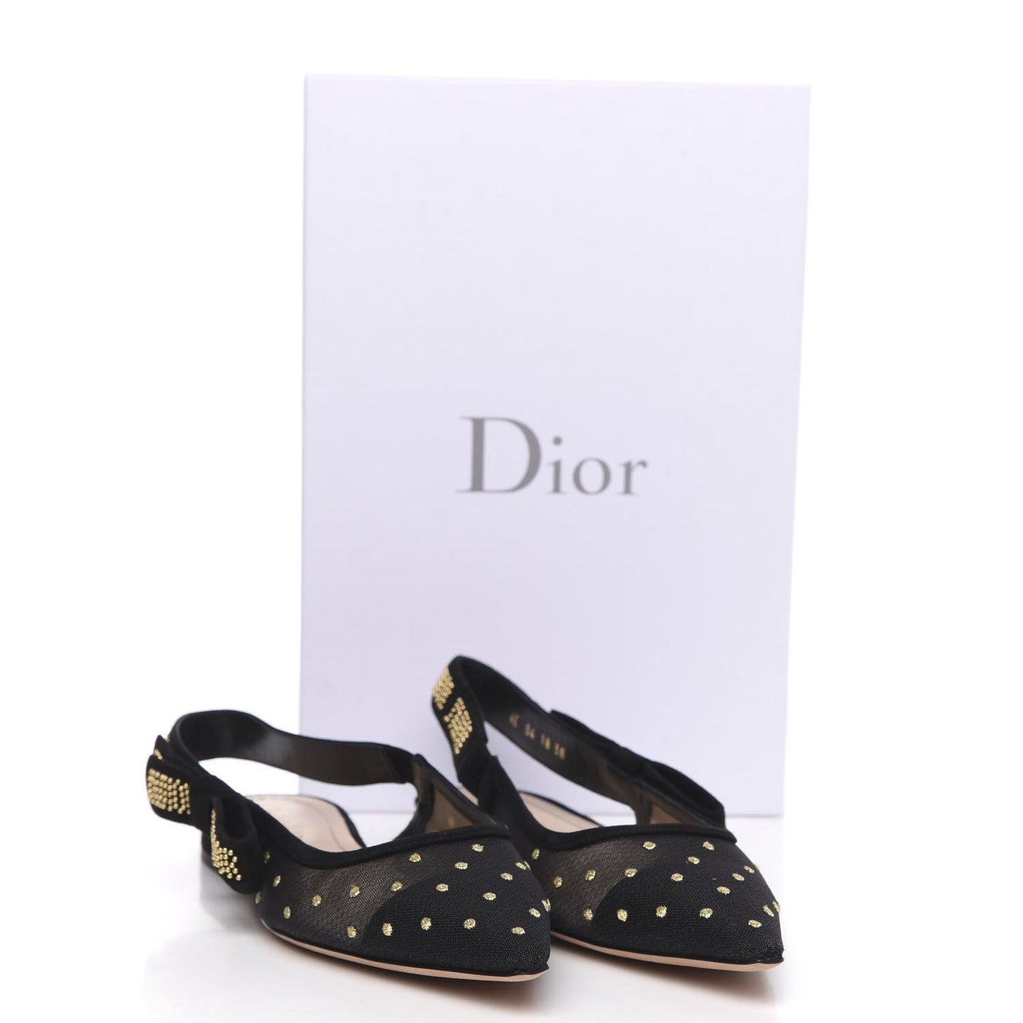 Plumetis Mesh Ribbon Dotted Studded J'Adoir Ballet Flats 38 Black Gold