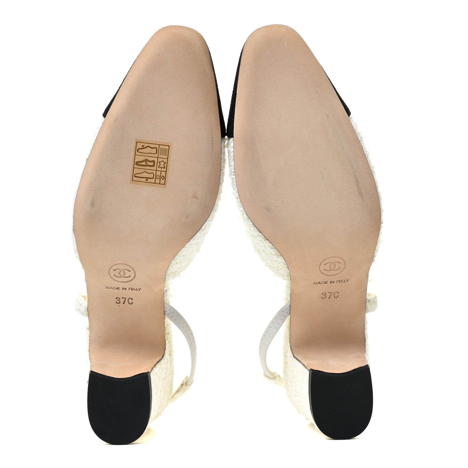 Chanel Tweed Cap Toe CC Slingback Pumps 37 Ivory Black 6 of 9