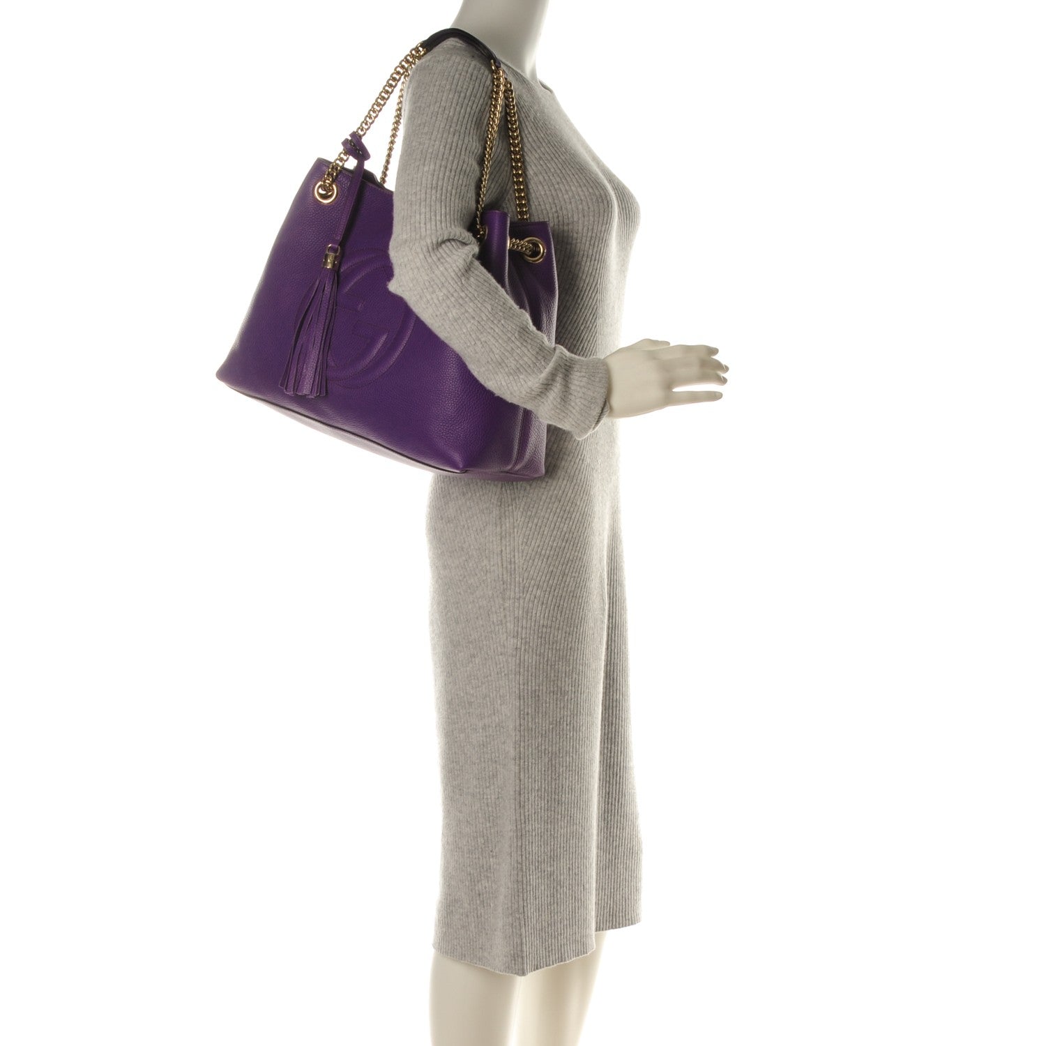 Gucci Pebbled Calfskin Medium Soho Chain Shoulder Bag Shine Purple 2 of 7