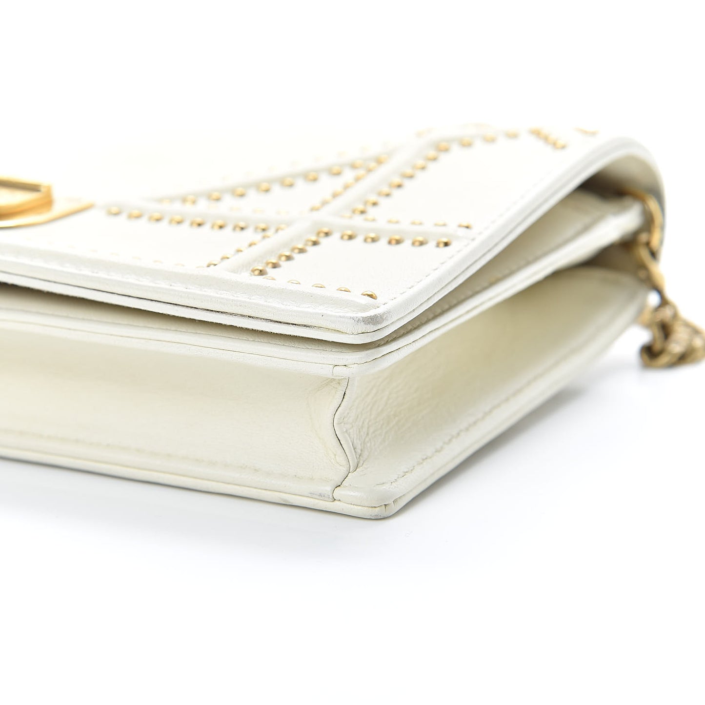 Calfskin Studded Diorama Wallet on Chain Pouch Off White