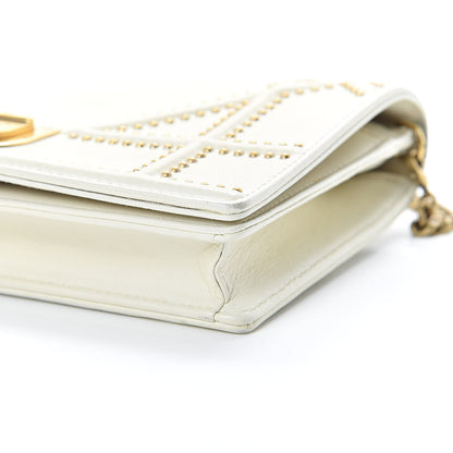 Christian Dior Calfskin Studded Diorama Wallet on Chain Pouch Off White 10 of 18