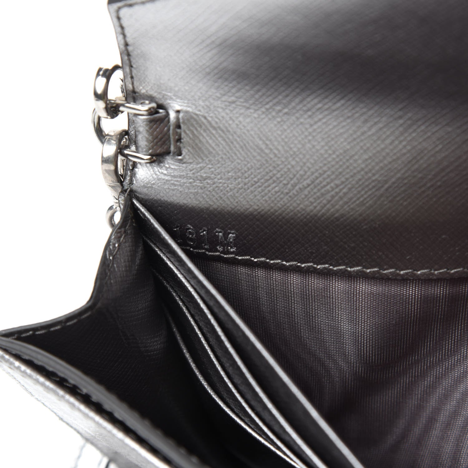 Prada Metallic Saffiano Triangle Mini Crossbody Bag Cromo 9 of 11