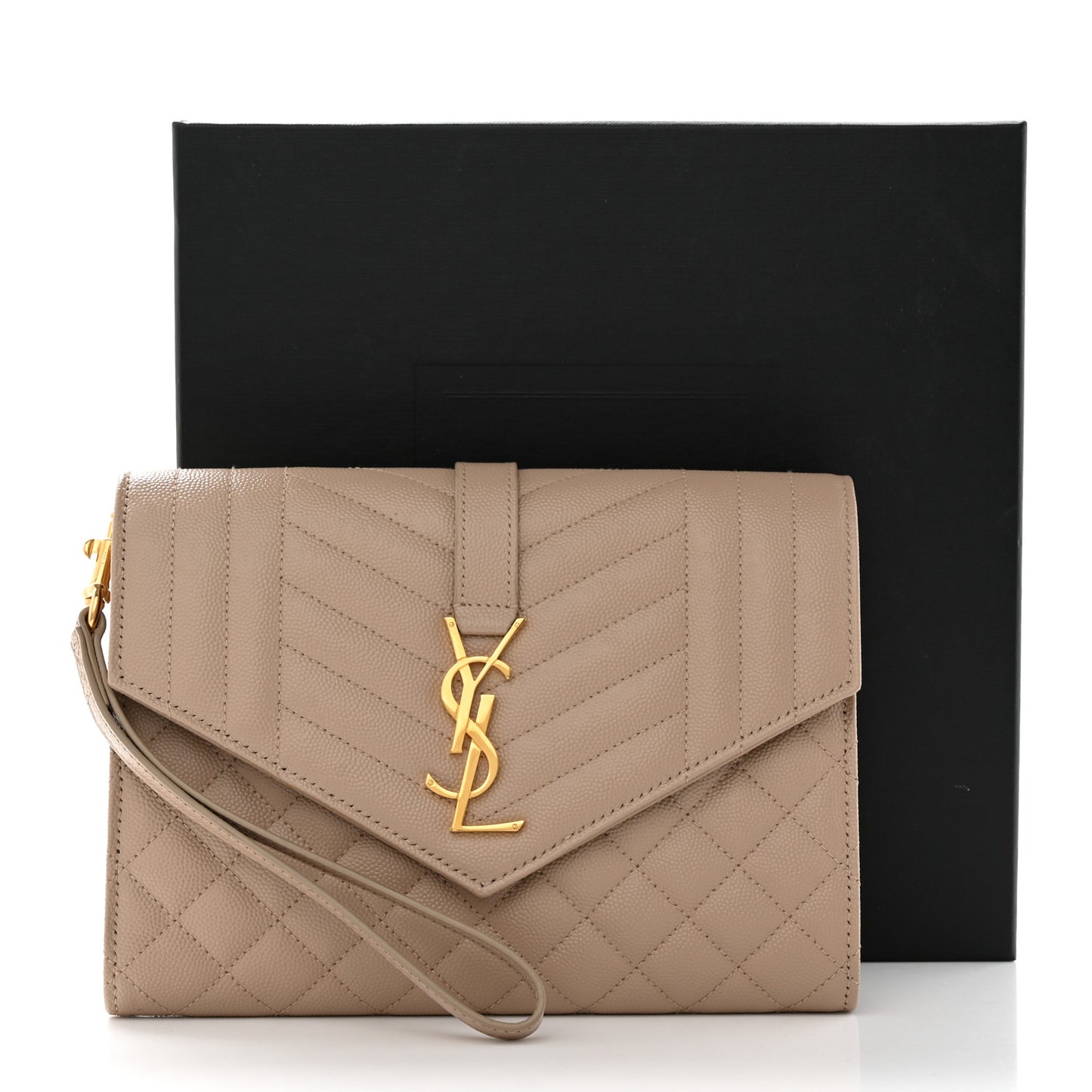 Grain De Poudre Textured Mixed Matelasse Triquilt Monogram Clutch Dark Beige