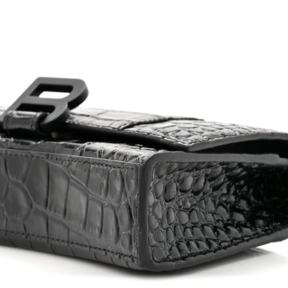 Balenciaga Shiny Calfskin Monochrome Crocodile Embossed Hourglass Chain Bag Black 17 of 23