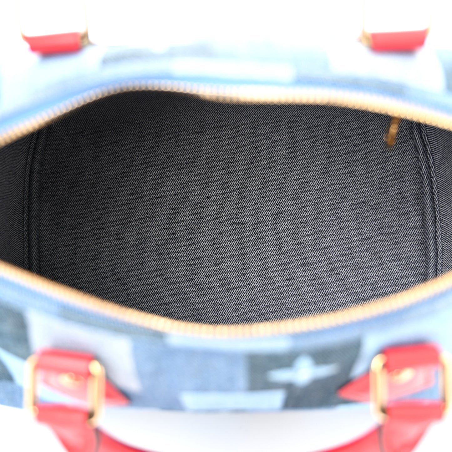 Denim Damier Monogram Patchwork Speedy Bandouliere 30 Blue Rouge