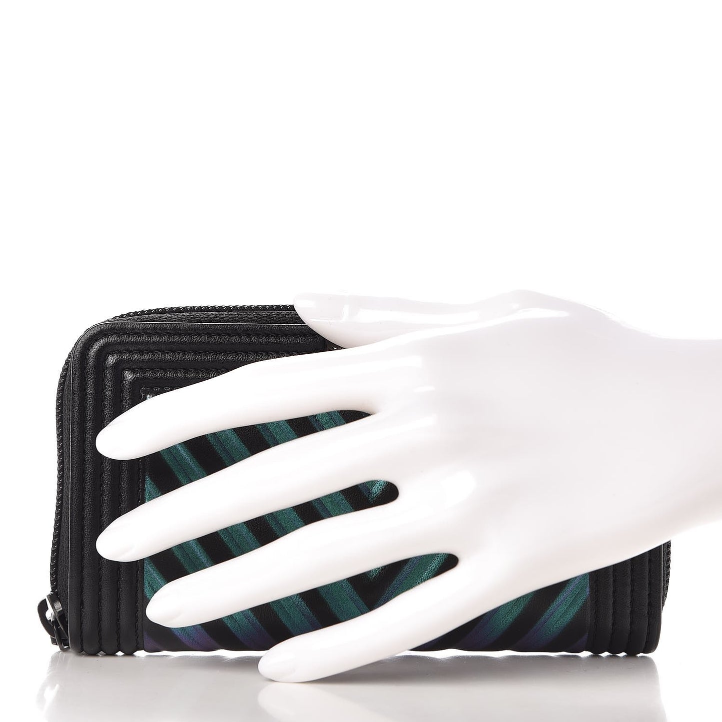 Calfskin Painted Chevron Embossed Small Boy Zip Wallet Black