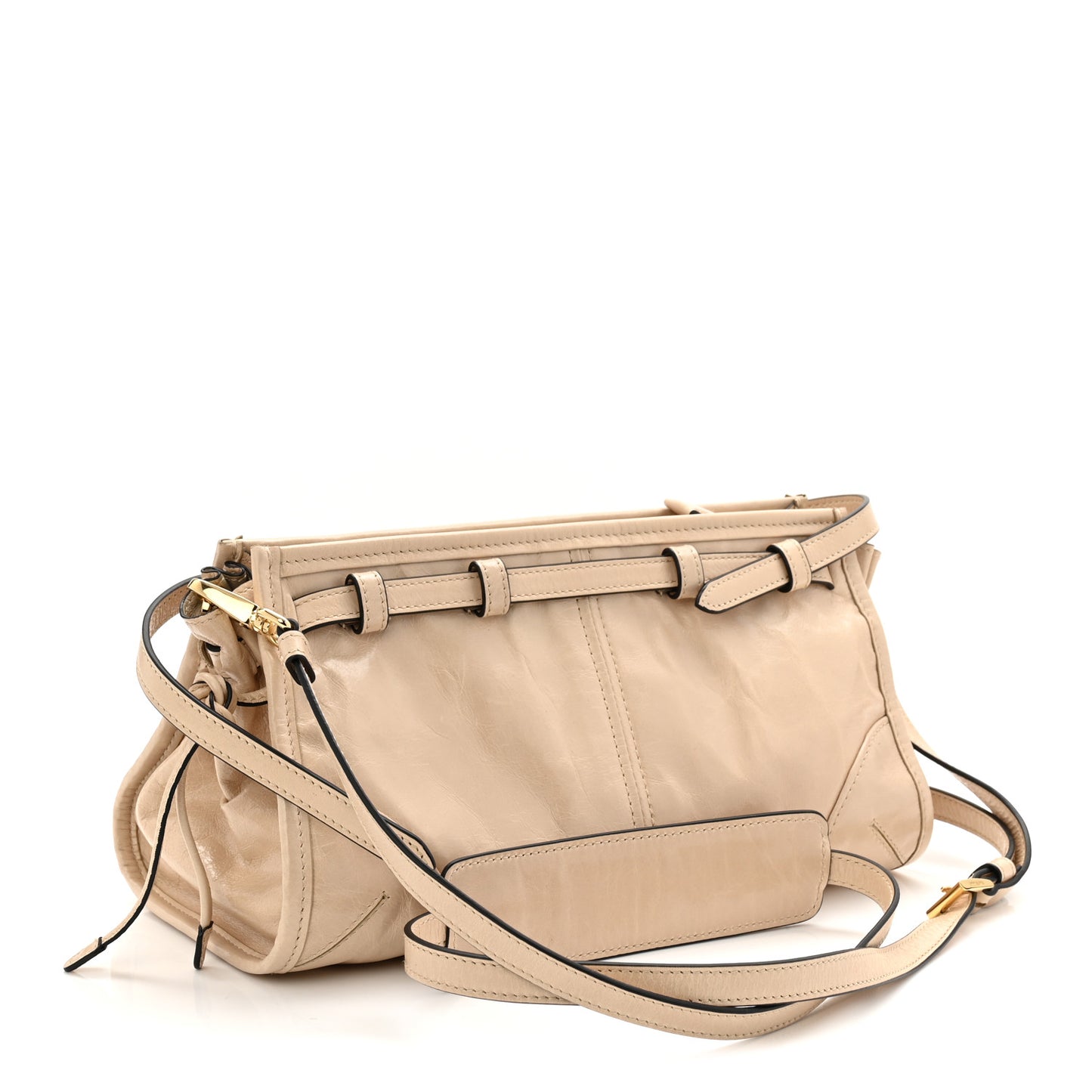 Glossy Calfskin Triangle Small Bonnie Shoulder Bag Travertine