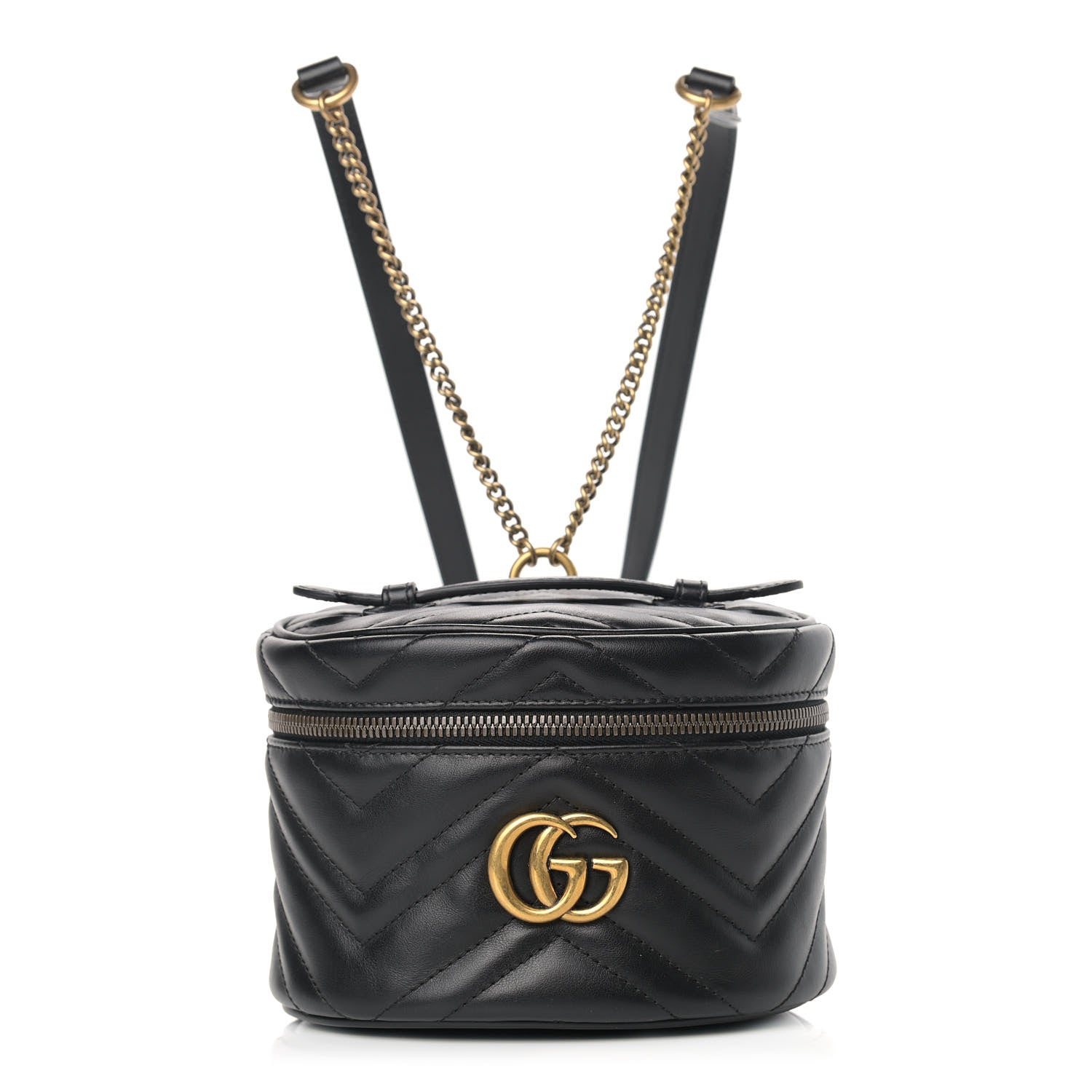 Gucci Calfskin Matelasse Mini GG Marmont Round Backpack Black 1 of 11