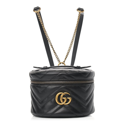 Gucci Calfskin Matelasse Mini GG Marmont Round Backpack Black 1 of 11