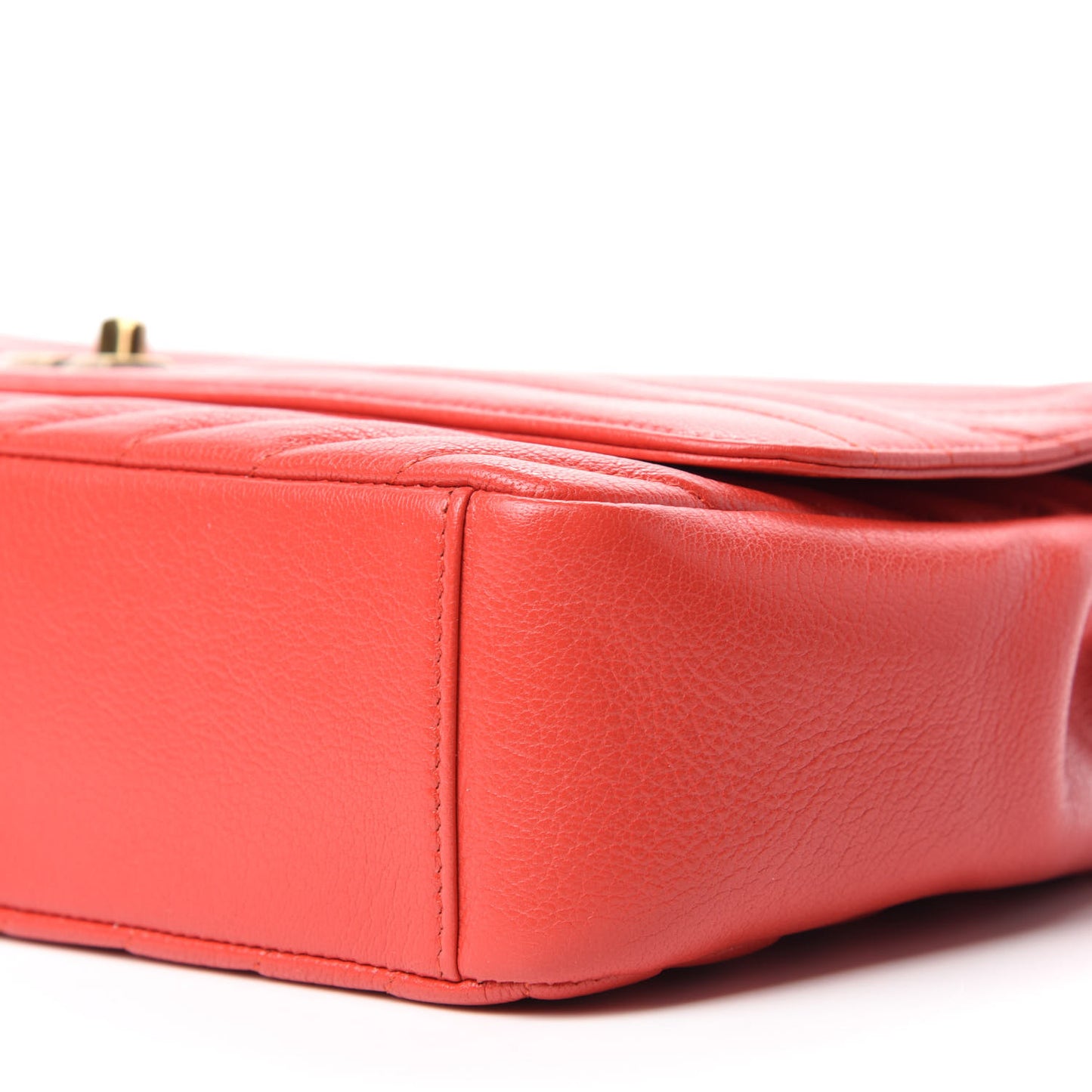 Shiny Goatskin Diagonal Quilted Small Flap Red