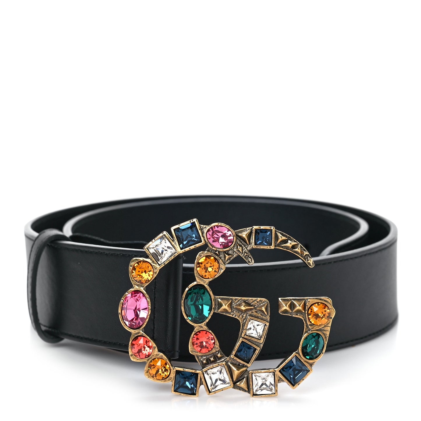 Calfskin Crystal Double G 40mm Belt 80 32 Black Multicolor