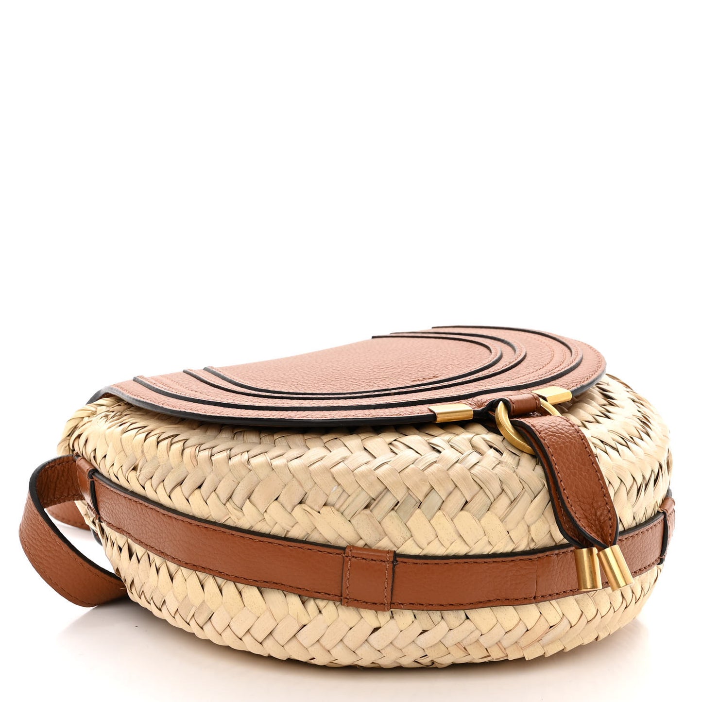 Raffia Small Grain Calfskin Small Marcie Basket Crossbody Tan