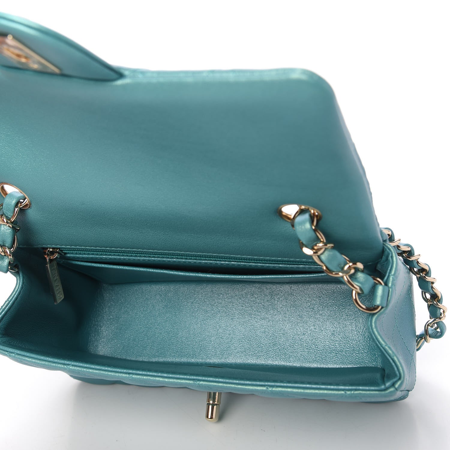 Chanel Iridescent Calfskin Quilted Mini Rectangular Flap Green 5 of 10