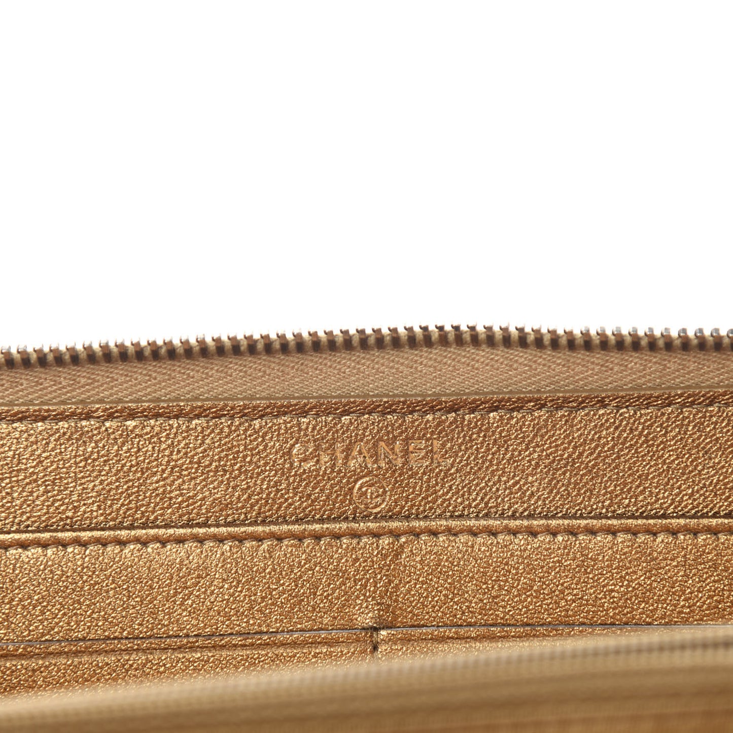 Metallic Lambskin Quilted Diamond CC Zip Around Wallet Gold