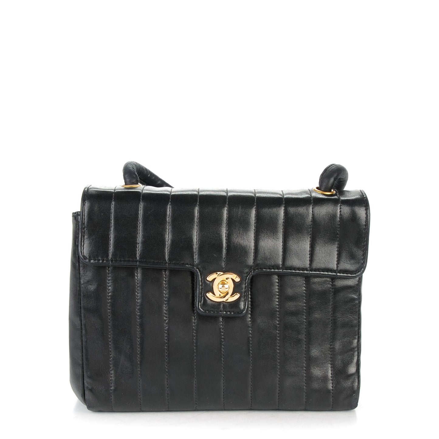 Lambskin Vertical Quilted Flap Black