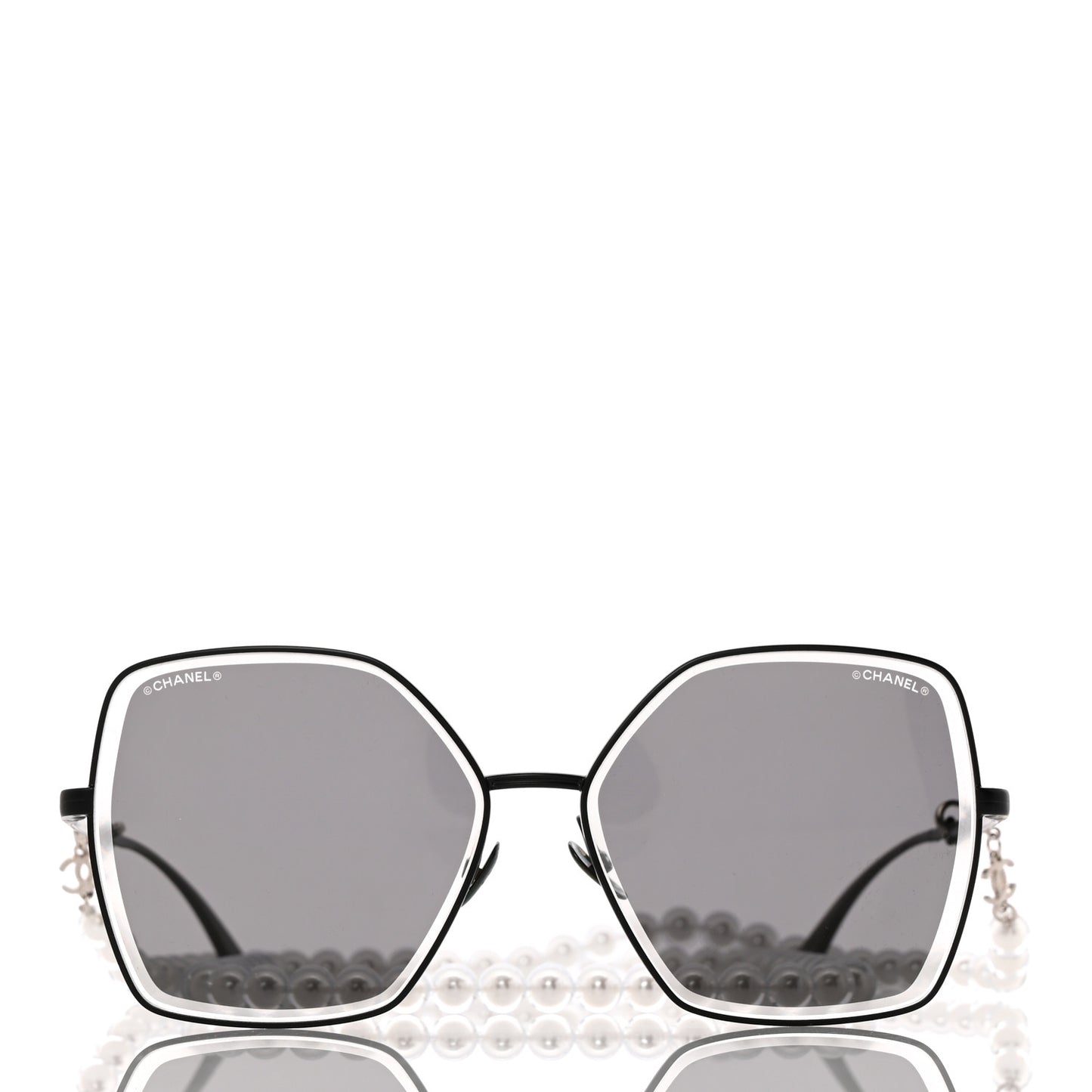 Metal Butterfly Removable Pearl Chain Sunglasses 4262 Black
