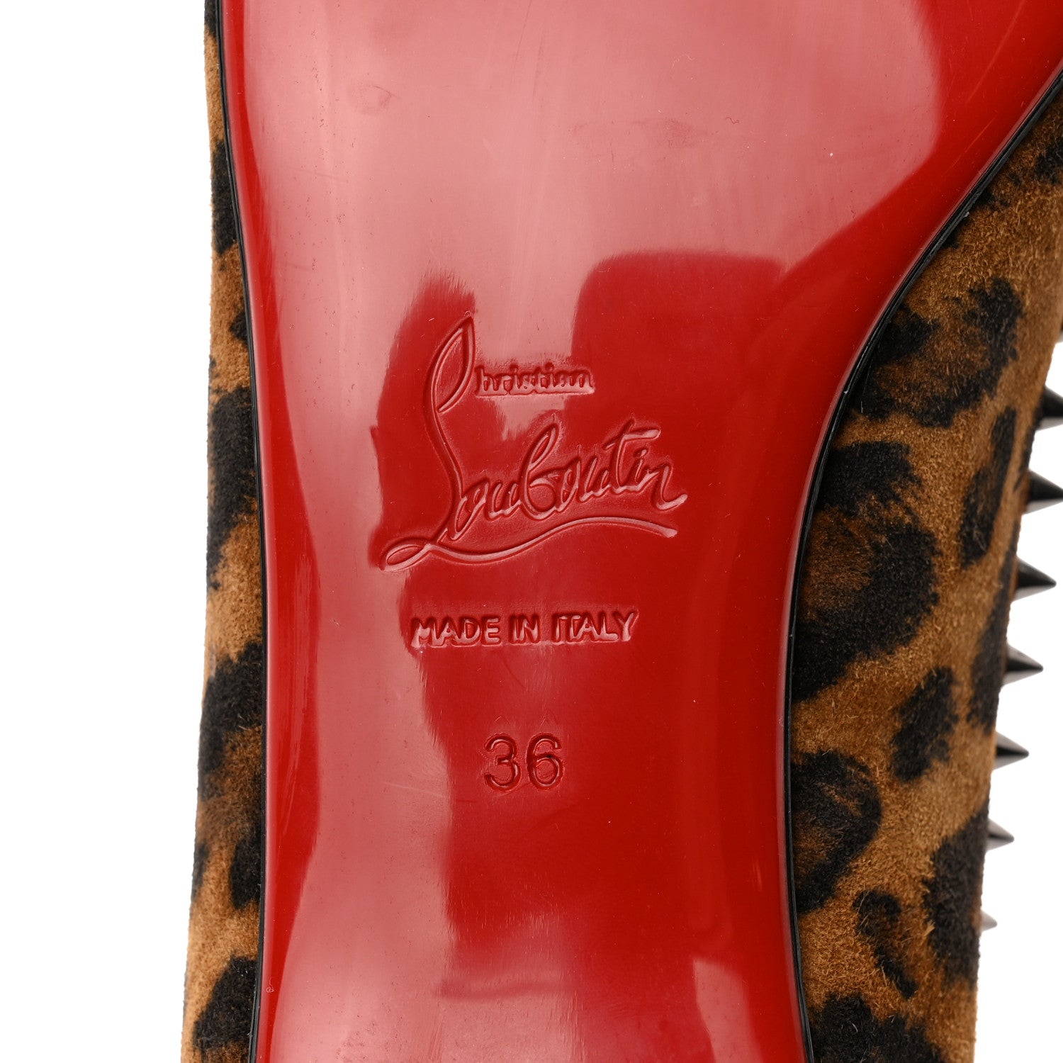 Christian Louboutin Veau Velours Studded Anjalina Flats 36 Leo Gun Metal 7 of 8