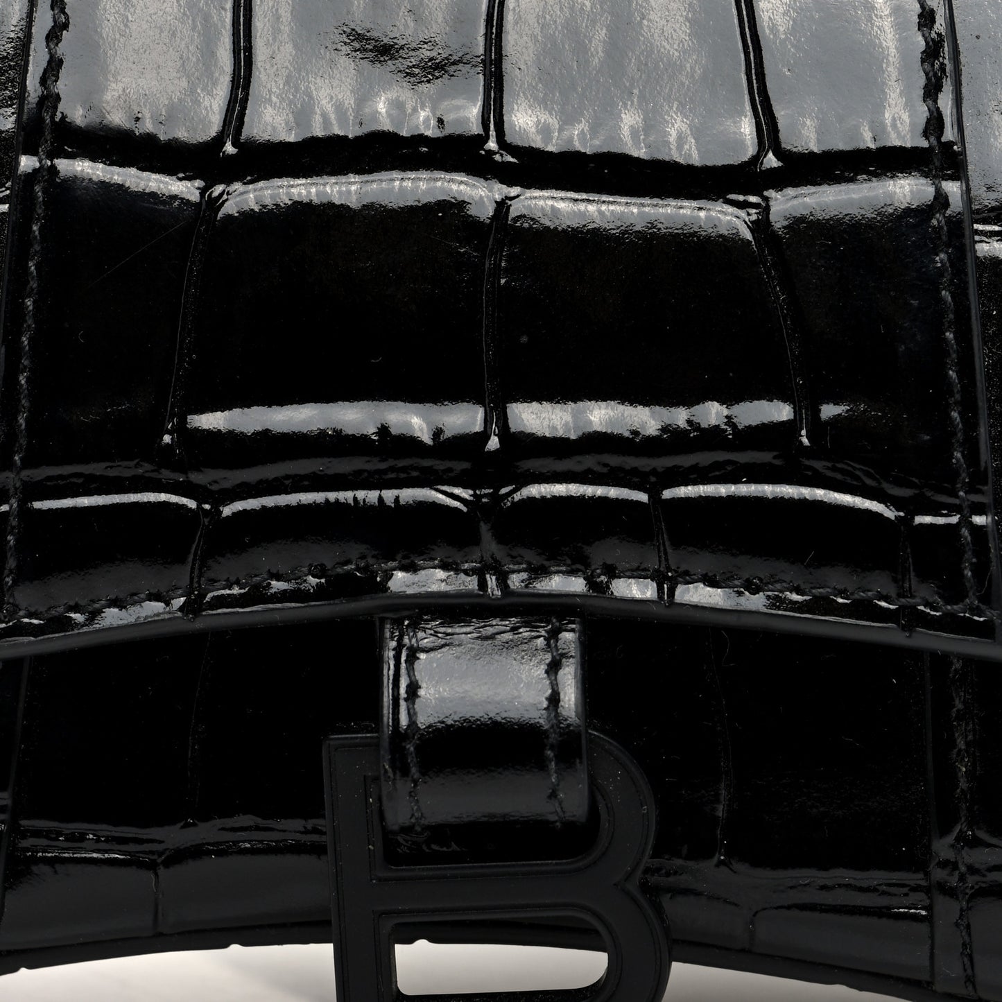 Shiny Calfskin Monochrome Crocodile Embossed Hourglass Top Handle Bag Mini Black