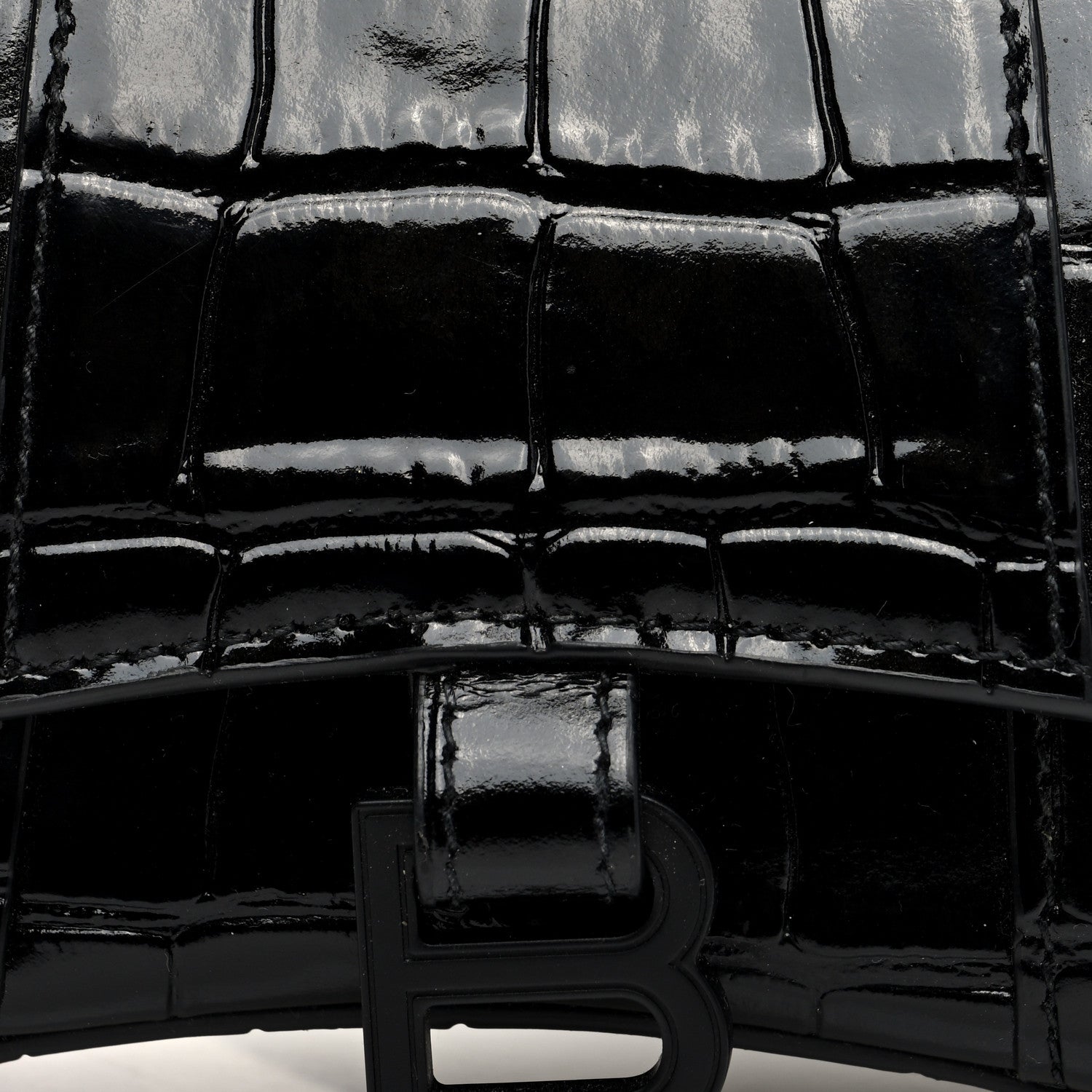 Balenciaga Shiny Calfskin Monochrome Crocodile Embossed Hourglass Top Handle Bag Mini Black 7 of 9