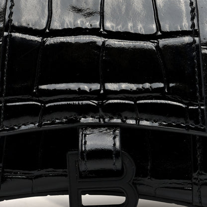 Balenciaga Shiny Calfskin Monochrome Crocodile Embossed Hourglass Top Handle Bag Mini Black 7 of 9
