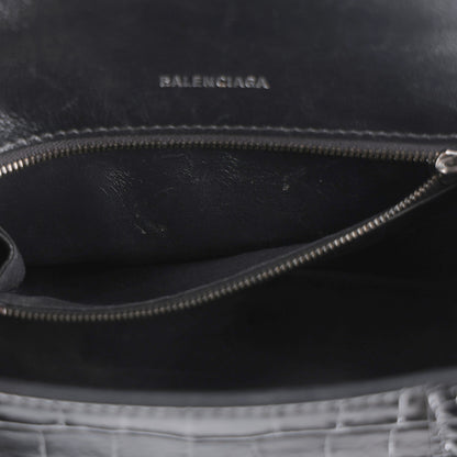 Balenciaga Shiny Calfskin Monochrome Crocodile Embossed Small Hourglass Top Handle Bag Black 7 of 10