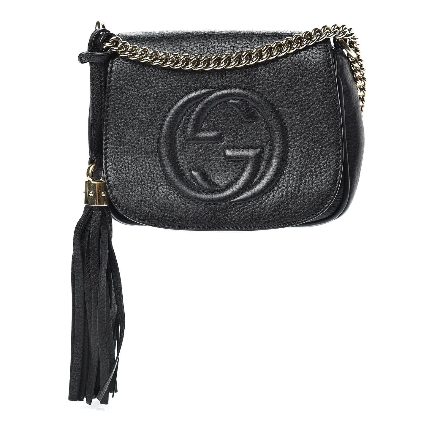 Pebbled Calfskin Small Soho Flap Crossbody Black
