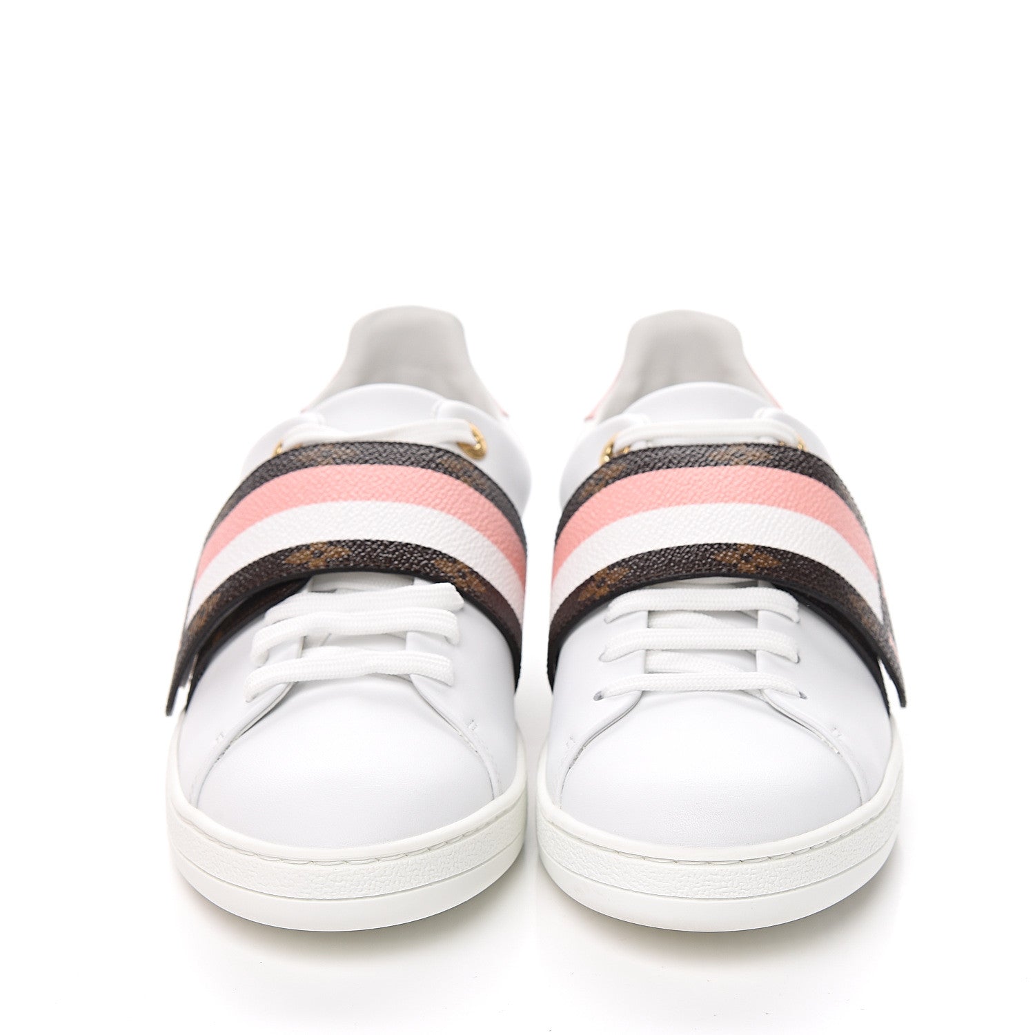 Louis Vuitton Calfskin Monogram Striped Frontrow Sneakers 39 White