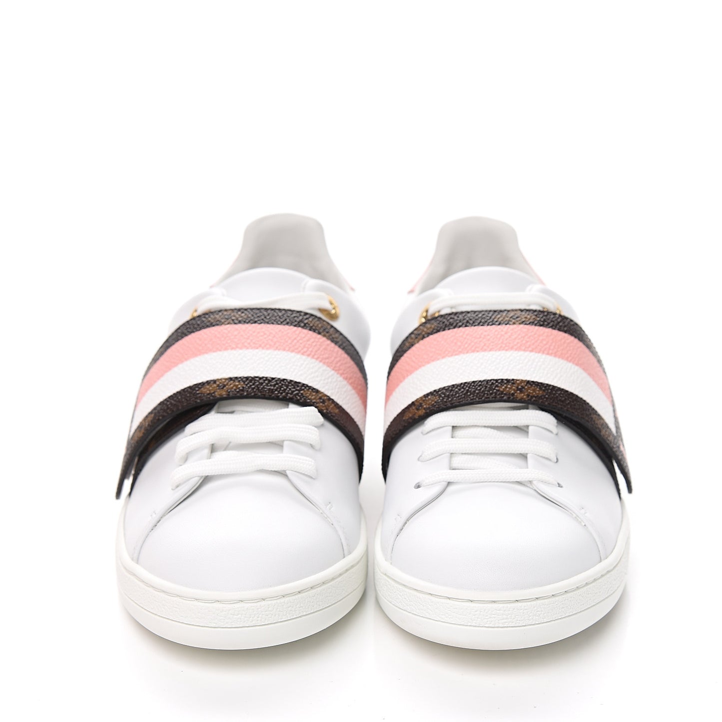 Calfskin Monogram Striped Frontrow Sneakers 39 White
