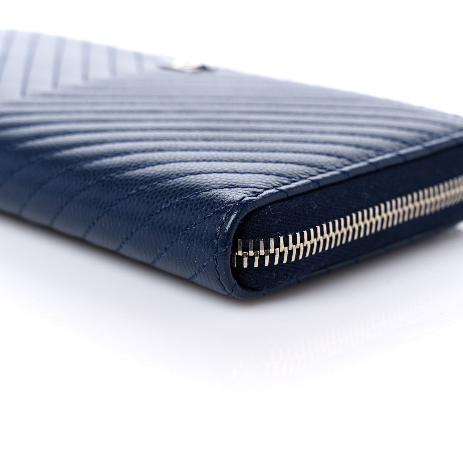 Chanel Caviar Chevron Quilted Large Gusset Zip Around Wallet Navy 10 of 13