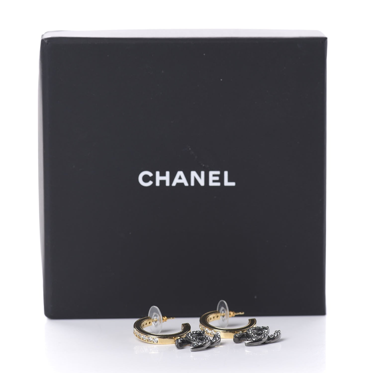 Chanel Crystal Lock Symbols CC Hoop Drop Earrings Gold Ruthenium 5 of 5