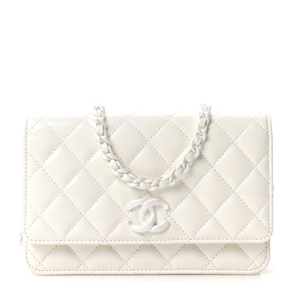 Chanel Shiny Lambskin Quilted Monochrome Wallet on Chain WOC White 1 of 12