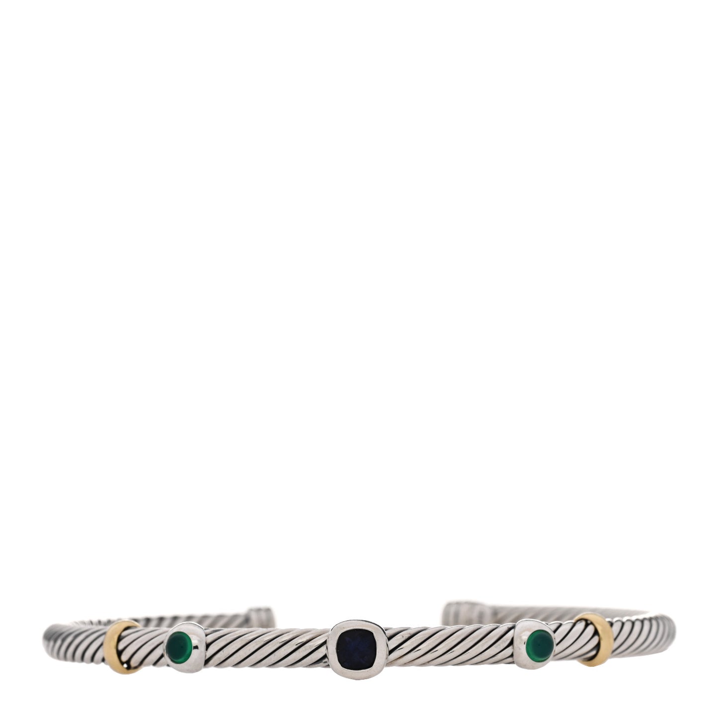 Sterling Silver 18K Yellow Gold Green Chalcedony Iolite 4mm Renaissance Bracelet
