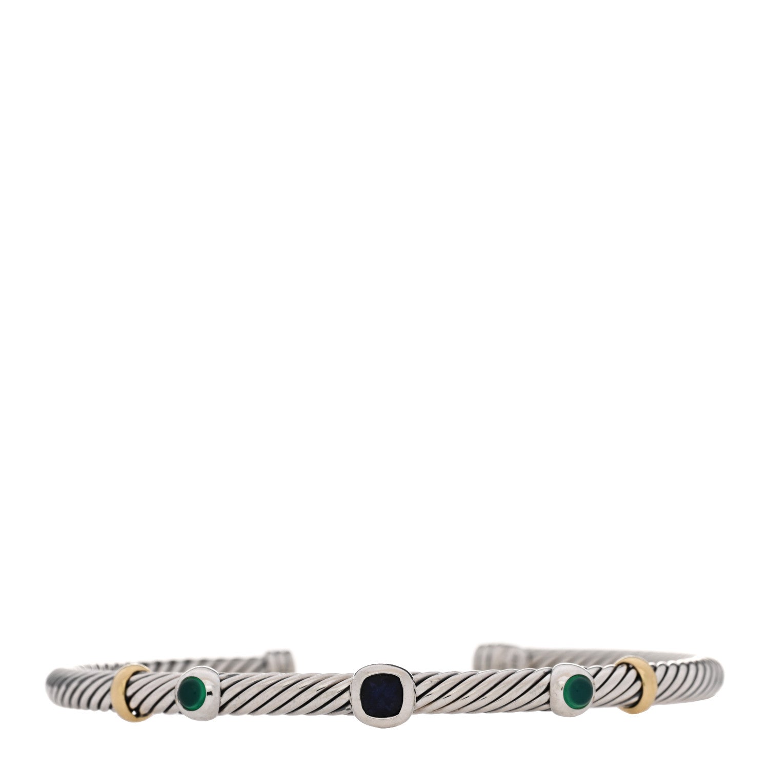 David Yurman Sterling Silver 18K Yellow Gold Green Chalcedony Iolite 4mm Renaissance Bracelet 1 of 3