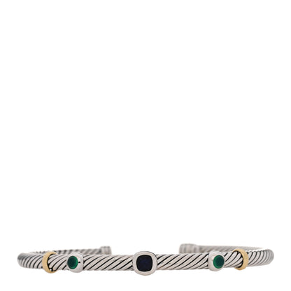 David Yurman Sterling Silver 18K Yellow Gold Green Chalcedony Iolite 4mm Renaissance Bracelet 1 of 3
