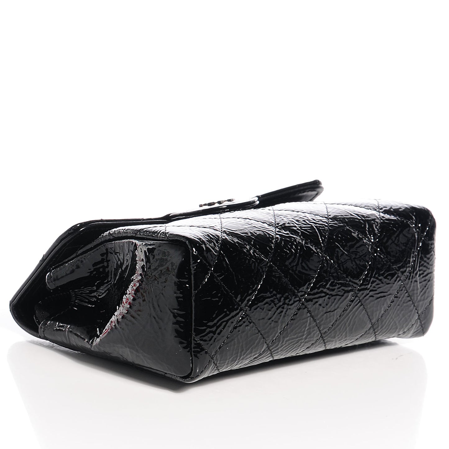 Distressed Patent Quilted Flap Cosmetic Case Black