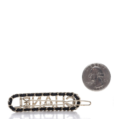 Chanel Metal Lambskin Vintage Allure Logo Hair Clip Black Gold 2 of 4