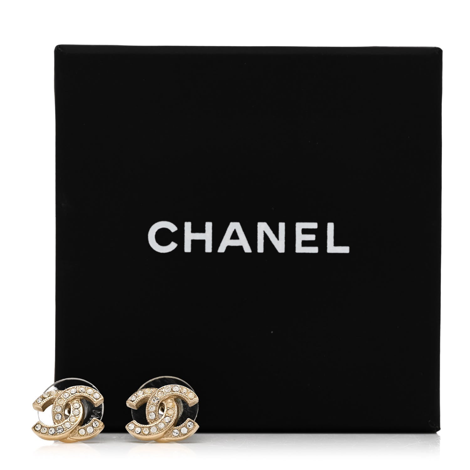 Chanel Crystal Mini Timeless CC Earrings Light Gold 5 of 5