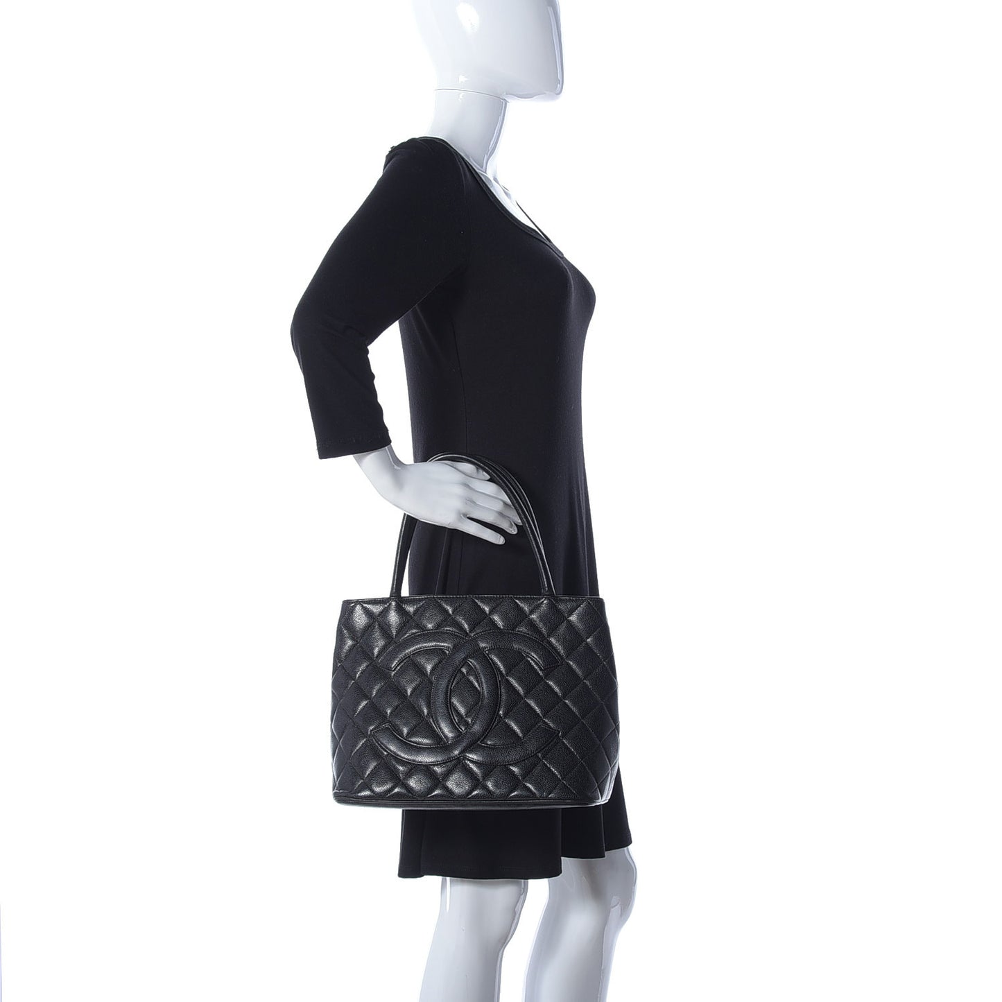 Caviar Quilted Medallion Tote Black