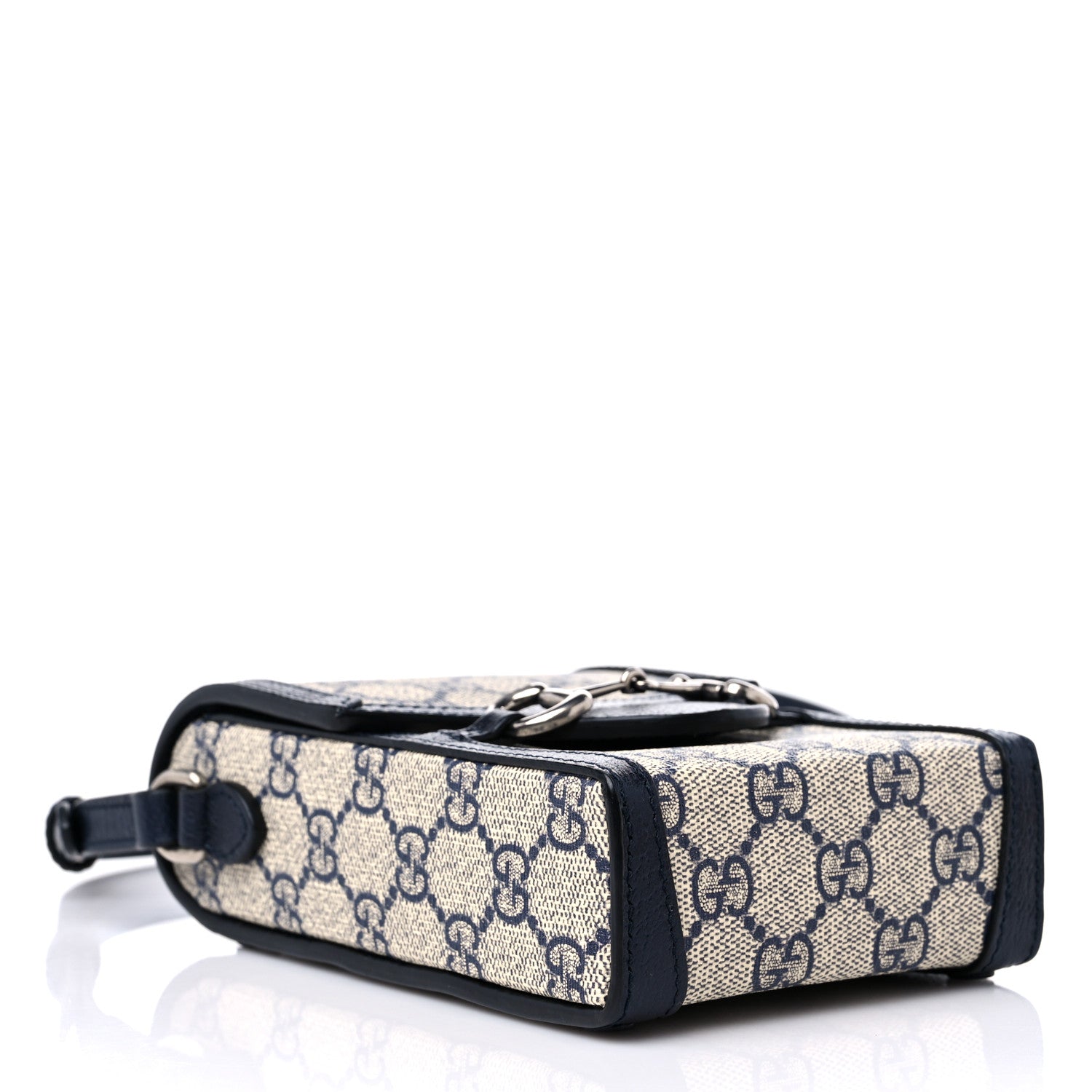 Gucci GG Supreme Monogram Textured Dollar Calfskin Mini Horsebit 1955 Crossbody Bag Beige Blue 4 of 9